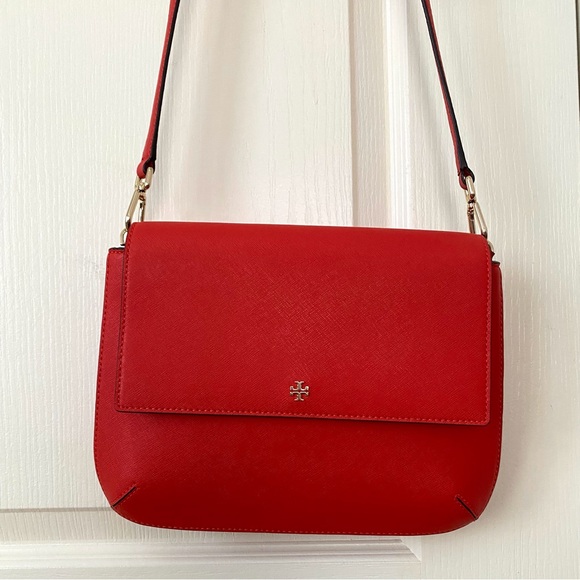 $450 Tory Burch Robinson Red Saffiano Leather Messenger Crossbody Bag - Picture 1 of 13